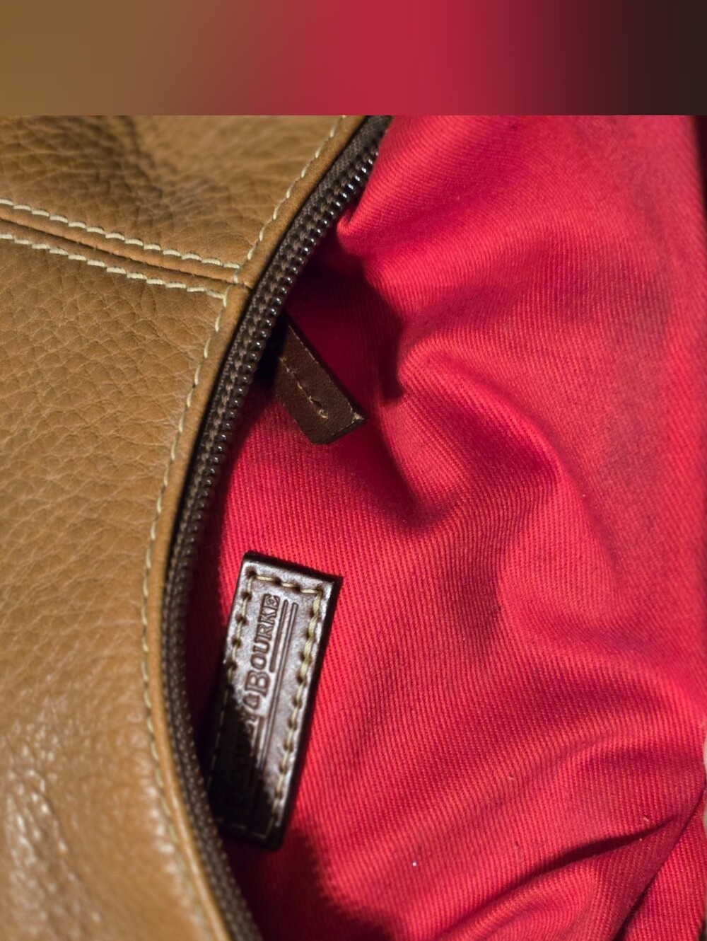 Dooney & Bourke Brown/Tan Pebbled Leather Shoulder Bag with Contrast Trim - Picture 4 of 10